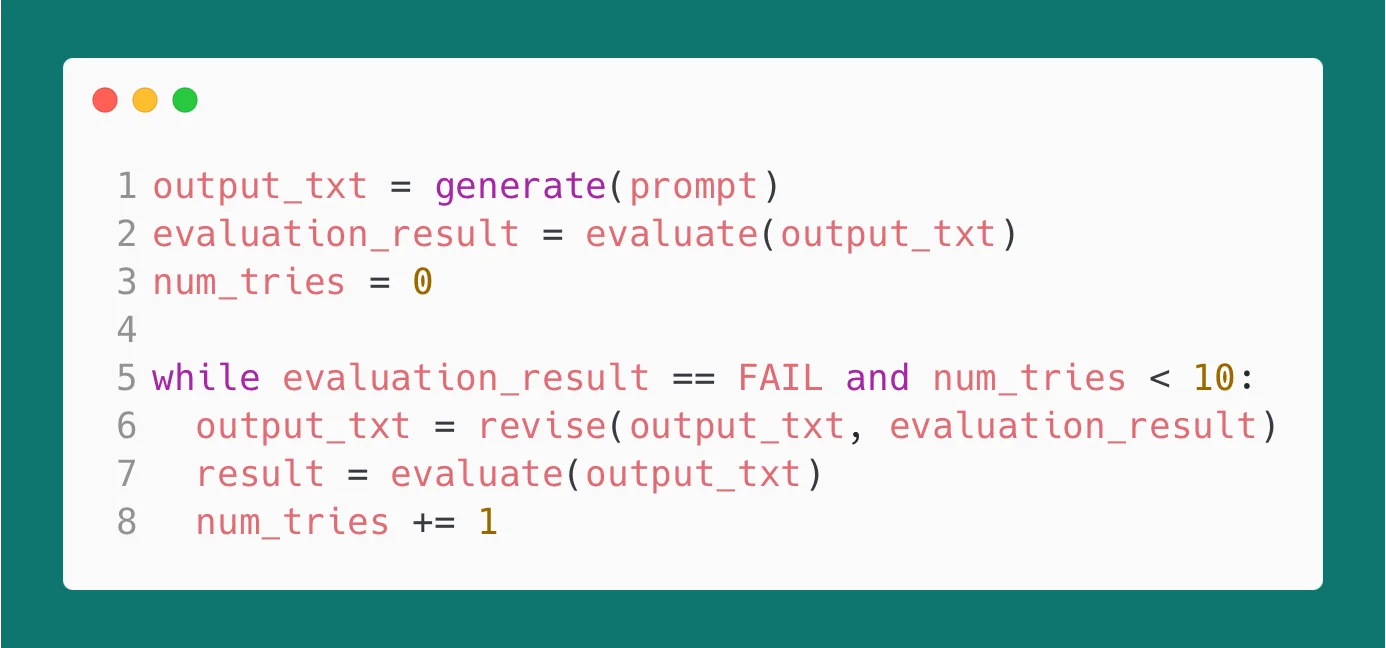 Repeated generate, evaluate, revise, and evaluate workflow